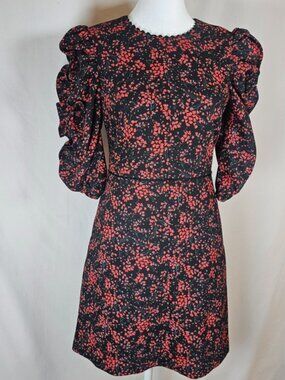 See By Chloe Women's Black‎ Ruched Floral Mini Crepe Dress Size 34